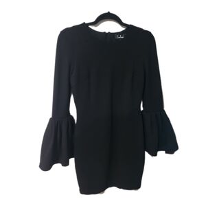 Lulus Double Flair Long Sleeve Bodycon Black Dress Size M